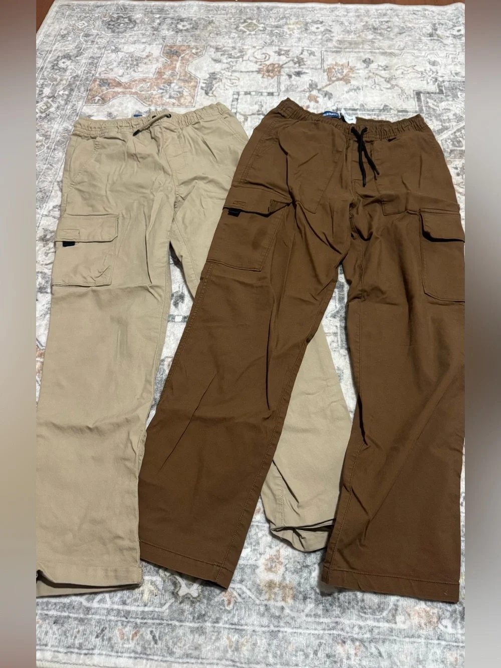 2 Pair- Old Navy Boys XL 14-16 Tech Taper Cargo Pants 2 Pair Lot Tan Brown